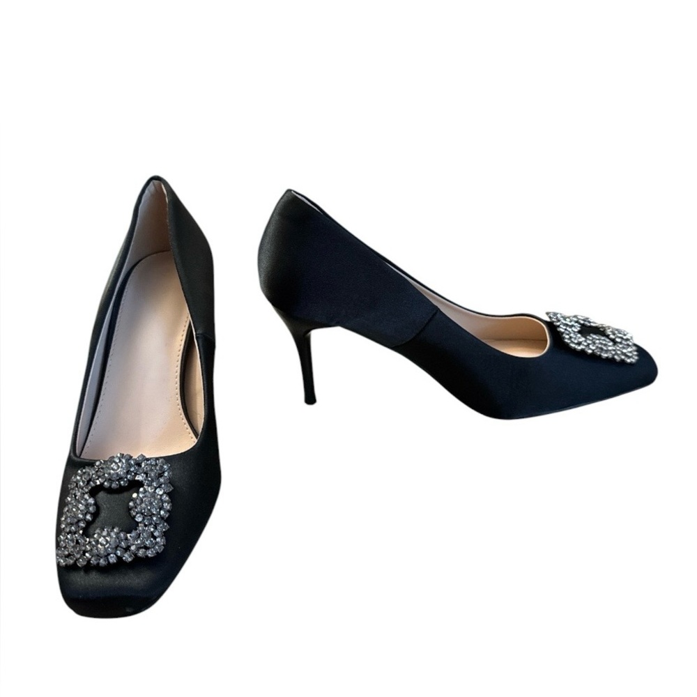 Unbranded Black Formal Satin heel Manolo Blahnik Hangisi Style Women 7.5 crystal